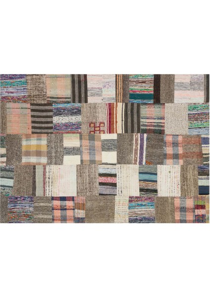 Klasik Modern Patchwork Eskitme El Dokuma Halı 141 x 197 cm 6162