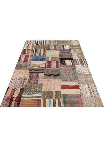 Gerçek El Dokuma Eskitme Patchwork Halı 140 x 188 cm 6167