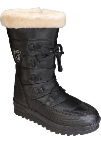 Yazkış Kadın Siyah Içi Polar Termo Kaymaz Taban Yandan Fermuarlı Kar Botu