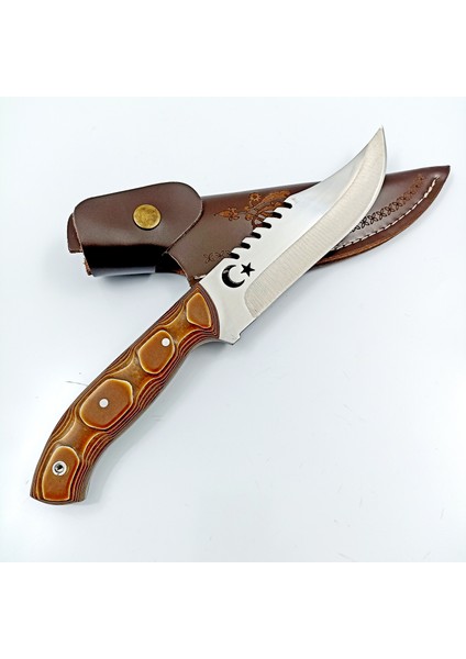 Verzalit Kabzeli Ay Yıldız Motifli Outdoor Bıçak ,bushcraft Av Bıçağı , Erkek Arkadaşa Kişiselleştirilebilir Hediye fırsatları