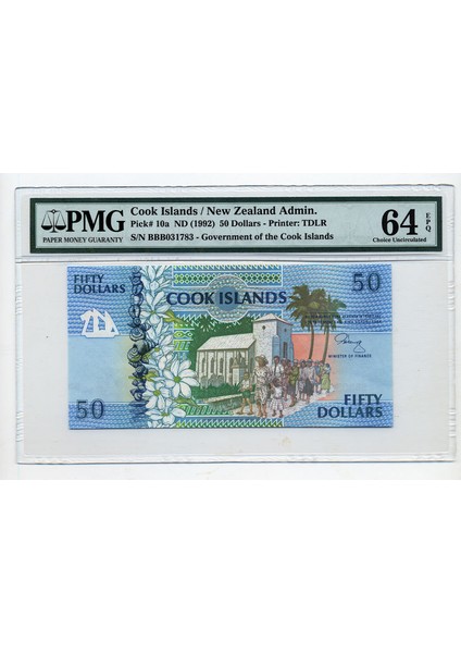 Cook Island 50 Dollars Nd 1992 Pmg 64 Epq Banknot Çil