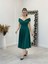 Kayık Yaka Midi Elbise Kloş Silüet Zümrüt Yeşil Klasik Tarz Kadın Giyimi 5