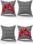 Siyah Beyaz Kareli Çiçek Desenli 4lü Dijital Baskılı Kırlent Kılıfı Seti - 4KMBS271 1