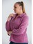 Kolları Lastikli Büyük Beden Lila Polar Sweatshirt 3