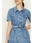Kadın Önden Düğmeli Eteği Fırfırlı Denim Elbise 3