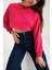 Fuşya Pamuklu 3 Iplik Örme Crop Sweatshirt (ZCK0557) 1