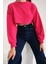 Fuşya Pamuklu 3 Iplik Örme Crop Sweatshirt (ZCK0557) 2