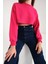 Fuşya Pamuklu 3 Iplik Örme Crop Sweatshirt (ZCK0557) 5