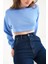 Mavi Pamuklu 3 Iplik Örme Crop Sweatshirt (ZCK0557) 4