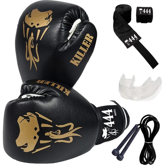 444 Marka Kıller Boks Eldiveni Seti Boxing Gloves Boks Bandajı Boks Dişliği Atlama Ipi Kick Boks Eldiveni