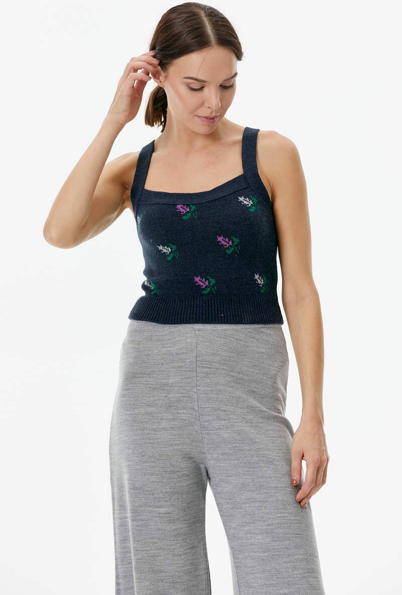 Sementa Çiçek Motifli Crop Triko Takım - Lacivert görsel 5