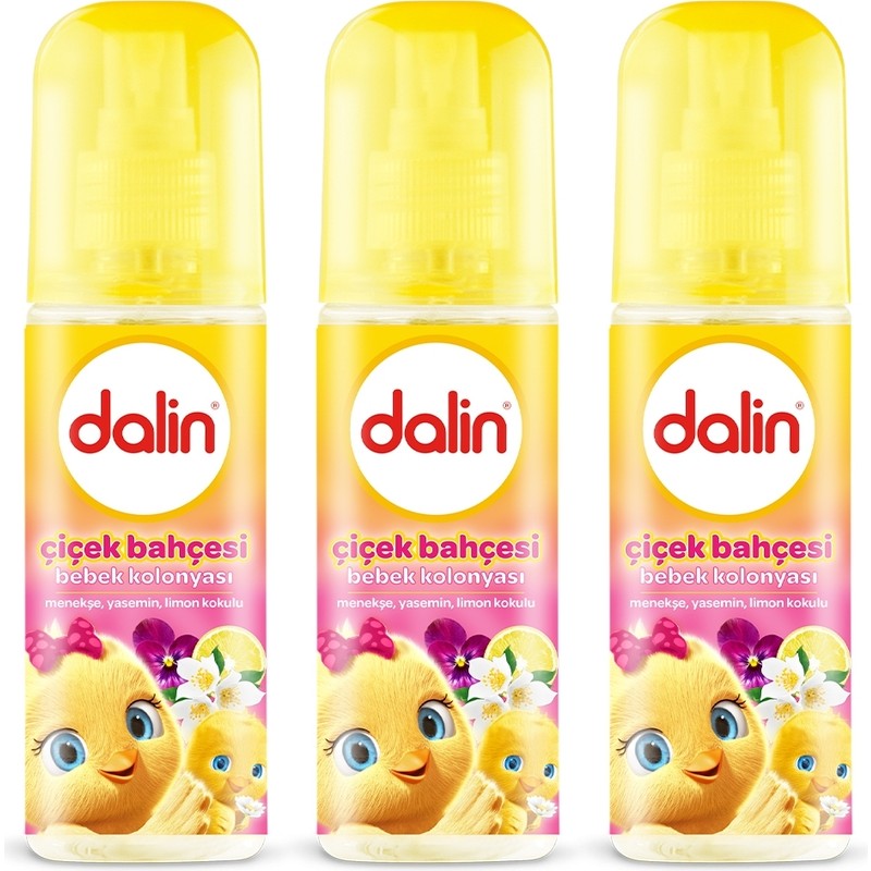 Dalin Bebek Kolonyası Çiçek Bahçesi 150 ml x 3 Adet Ferahlatıcı Menekşe Yasemin Limon Kokulu