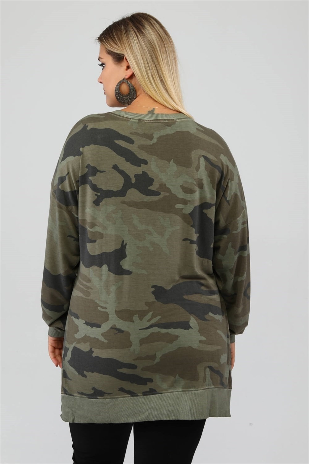 Sea Moda Kamuflaj Desen Yanları Yırtmaçlı Yağ Yıkama Plus Sweat-Haki görsel 5