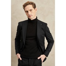 ALTINYILDIZ CLASSICS Erkek Siyah Slim Fit Dar Kesim Kırlangıç Yaka Armürlü Takım Elbise