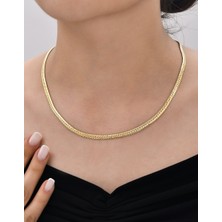 Mistik Silver Yassı Balık Sırtı 14 Ayar Gerçek Altın Zincir Kolye - Kalınlık: 3.85 mm (585 Damgalı)