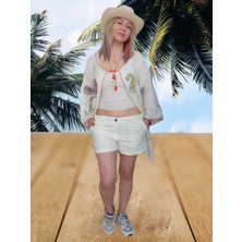 Boutique Venüs Taş Baskılı Beyaz Pareo