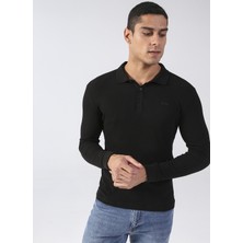 Lee Cooper Tylens Erkek %100 Pamuk Polo Yaka Uzun Kol T-Shirt Siyah