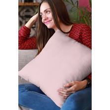 RugViva 43 x 43 cm Pudra Premium Kumaş Tay Tüyü Döşemelik Dekoratif Çift Taraflı Kırlent Yastık Kılıfı KRL006