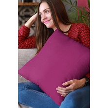 RugViva 43 x 43 cm Fuşya Premium Kumaş Tay Tüyü Döşemelik Dekoratif Çift Taraflı Kırlent Yastık Kılıfı KRL015