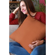 RugViva 43 x 43 cm Tarçın Döşemelik Tay Tüyü Premium Kumaş Dekoratif Çift Taraflı Kırlent Yastık Kılıfı KRL020
