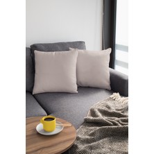 RugViva 43 x 43 cm Bej Dekoratif Çift Taraflı Kırlent Yastık Kılıfı Tay Tüyü Döşemelik Premium Kumaş KRL027