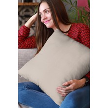 RugViva 43 x 43 cm Bej Dekoratif Çift Taraflı Kırlent Yastık Kılıfı Tay Tüyü Döşemelik Premium Kumaş KRL027