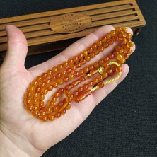 Vip Kehribar 6 mm 99'lu Sıkma Kehribar Tesbih Movador İmzalı Çubuk Malzeme Namaz Tesbihi Ahşap Kutulu Tespih