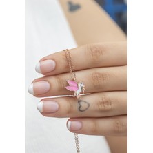 Nereze 925 Ayar Gümüş Rose Pembe Mineli Unicorn Kolye