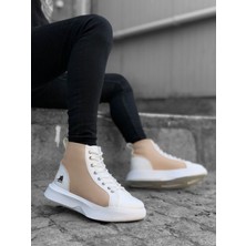 11boa BA0256 Bağcıklı Erkek Yüksek Taban Beyaz Krem Taban Spor Bot