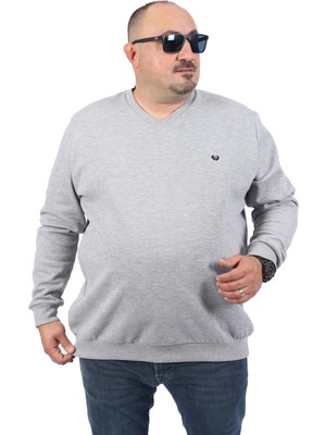 Starbattal Büyük Beden V Yaka Double Face Basic 22720-GRI Melanj