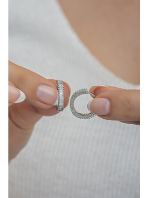 Nereze 925 Ayar Gümüş 15 mm Baget Taşlı Tamtur Küpe