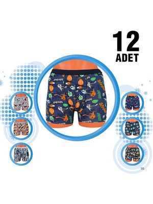 Dondeza Aldeza 550 Çok Renkli Erkek Çocuk Boxer 12'li Yumuşak Dokulu Konforlu İç Giyim