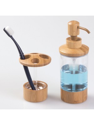 Sia Sıvı Sabunluk ve Diş Fırçalık 2 Li Banyo Seti Bambu Model