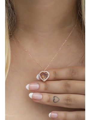 Nereze 925 Ayar Gümüş Zultanite Taşlı Kalp Kolye