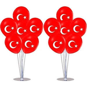 Çıtı Pıtı Store 7'li Balon Süsleme Standı ve Türk Bayrağı Baskılı Balon