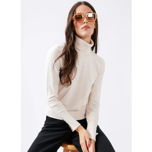 Balıkçı Yaka Düz Ekru Kadın Kazak Rezza