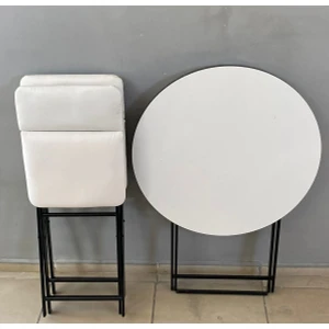 Sadeceonda Mutfak - Balkon Masa Sandalye Takımı Beyaz Masa 80 cm