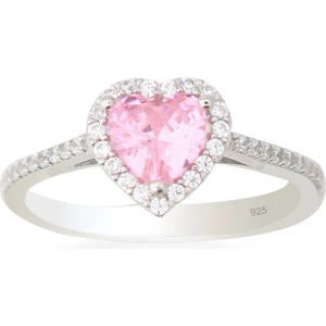 925 Ayar Gümüş Pembe Swarovski Kalp Yüzük