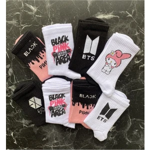 Çorap Dünyam 8 'li Seri Bts Black Pink Exo Kore Kolej Tenis Çorap