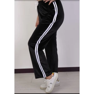 Melay Bayan Şeritli Kadife Tek Alt Siyah - Xl