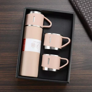Sızdırmaz Paslanmaz Çelik Termos 500ML Pembe 3 Bardaklı Termos Seti Vakumlu Termos Set