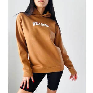 Boutique Bordo Kadın Şardonlu 3 Ip Wellness Baskı Kapüşonlu Oversize Sweatshirt