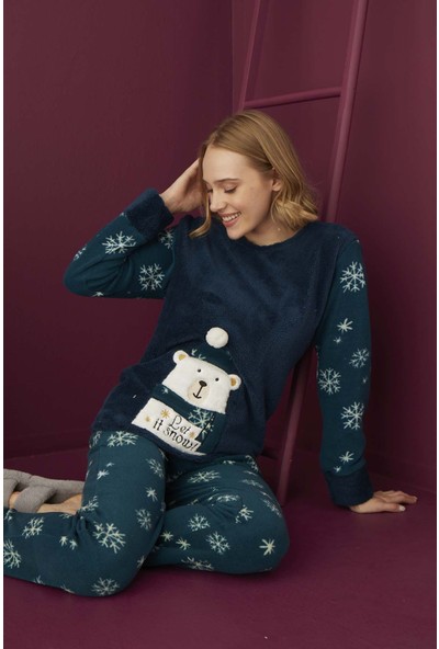 Tampap Kadın Kışlık Polar Peluşlu Pijama Takımı Welsoft Tampap 12368