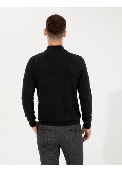 Pierre Cardin Erkek Antrasit Melanj Slim Fit Yarım Balıkçı Yaka Basic Triko Kazak 50256965-VR081