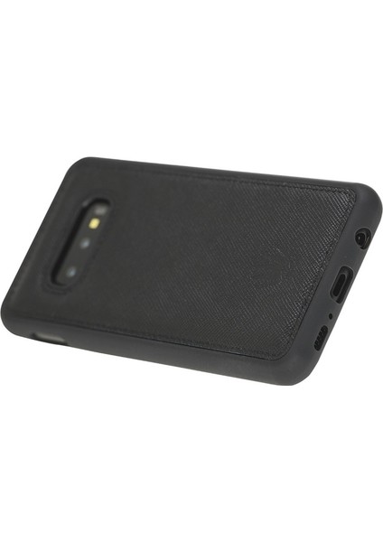 Samsung S10E Saffıano Black Leather Kılıf