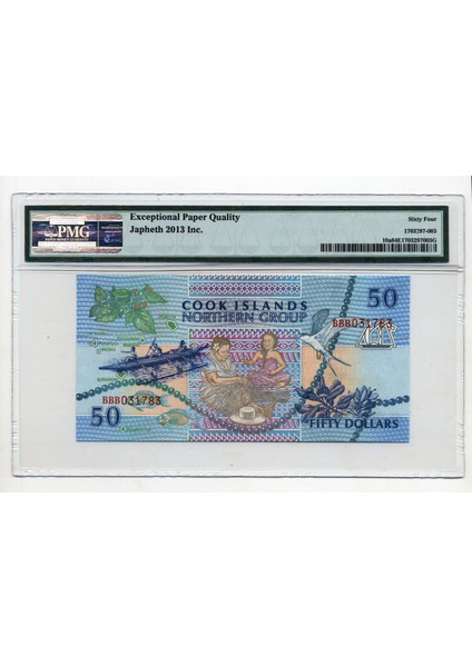 Cook Island 50 Dollars Nd 1992 Pmg 64 Epq Banknot Çil fiyatları