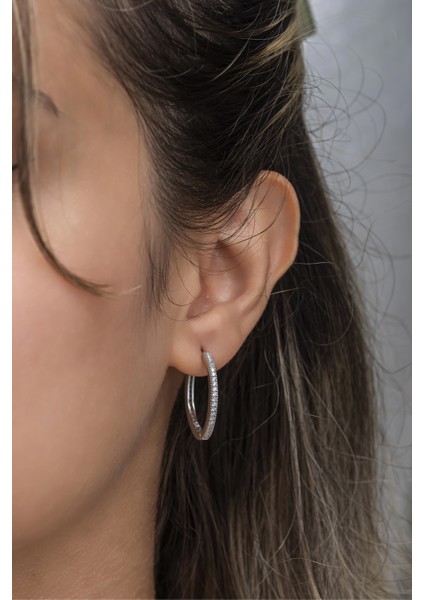 925 Ayar Gümüş Rodyumlu 25 mm Tamtur Halka Küpe modelleri