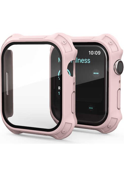 Apple Watch 7 41MM Kasa Ekran Koruyucu Mat Renkli Kenar Airbag Köşeler Tank Darbe Emici Pembe