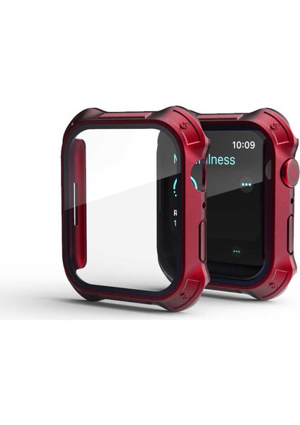 Apple Watch 7 45MM Ekran Kasa Koruyucu Köşeleri Airbag Zırtlı Tank Renki Kenar Şık Görünüm Kırmızı
