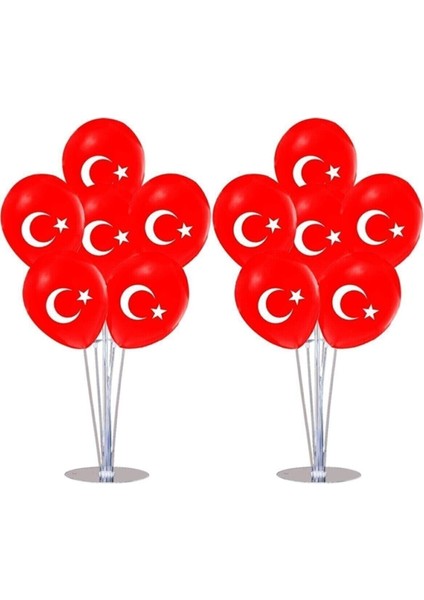 7'li Balon Süsleme Standı ve Türk Bayrağı Baskılı Balon
